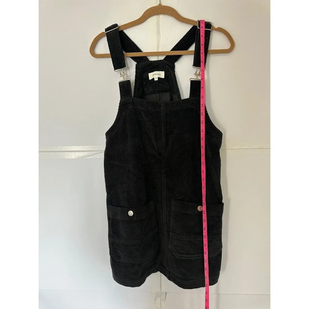Bohme Corduroy Mini Dress Overalls with Pockets Black XS